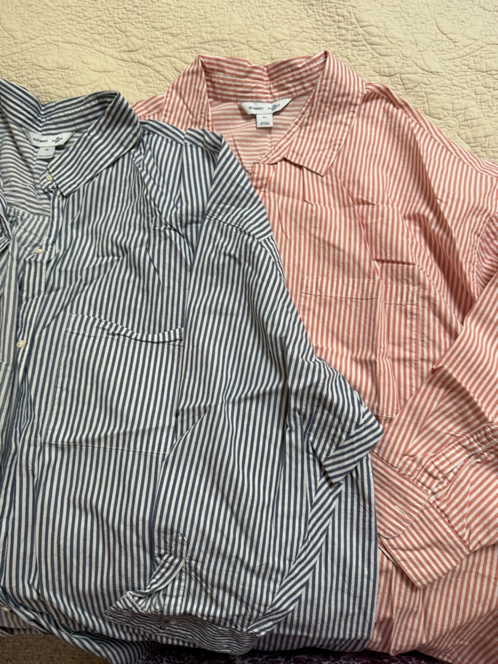 Old Navy Women’s Striped Button-Up Shirt - Blue and Coral - Picture 3 of 3